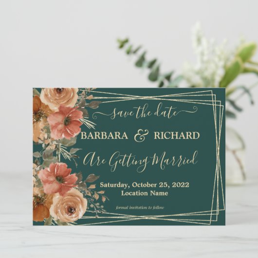 Donkere groene gouden flora Waterverf Opslagdatum Kaart (Staand voorkant)