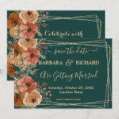 Donkere groene gouden flora Waterverf Opslagdatum Kaart (Voorkant / Achterkant)