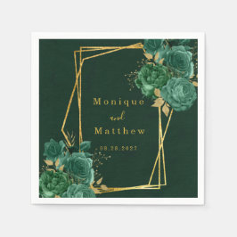 Donkere groene gouden geometrische Floral Wedding  Servet