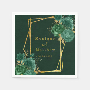 Donkere groene gouden geometrische Floral Wedding  Servet