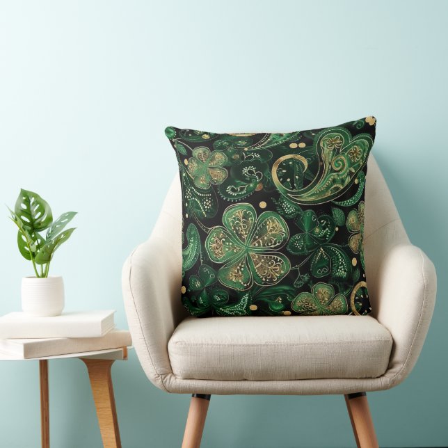 DONKERE GROENE & GOUDEN IERSE THEMA GLITTER-UITERL KUSSEN (Stoel)