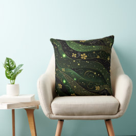 DONKERE GROENE & GOUDEN IERSE THEMA GLITTER-UITERL KUSSEN
