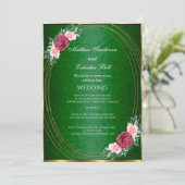 Donkere groene gouden roze rode bloemen Klassiek Kaart (Staand voorkant)