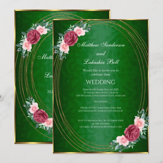 Donkere groene gouden roze rode bloemen Klassiek Kaart (Voorkant / Achterkant)