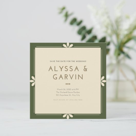 Donkere groene grens sparen de Verzoek van de Datu Save The Date (Staand voorkant)