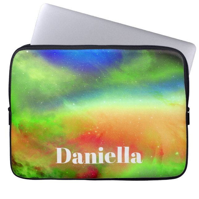 Donkere groene holografische hemel met aangepaste  laptop sleeve (Voorkant)