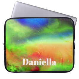 Donkere groene holografische hemel met aangepaste  laptop sleeve