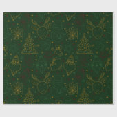 Donkere groene kerstsierplanten en sparkles Patter Cadeaupapier (Vlak)