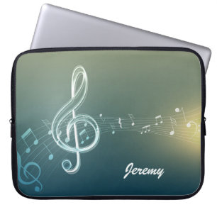 Donkere groene Muzieknoten en aangepaste monogram Laptop Sleeve