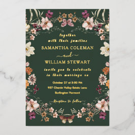 Donkere groene pasta Wildflower Modern Boho Weddin Folie Uitnodiging