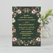 Donkere groene pasta Wildflower Modern Boho Weddin Folie Uitnodiging (Staand Voorkant)