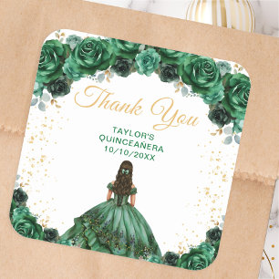Donkere Groene Prinses Quinceañera Bedankt Vierkante Sticker