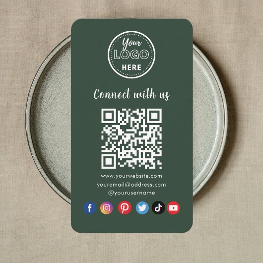 Donkere groene QR-code Verbind ons met sociale med Visitekaartje