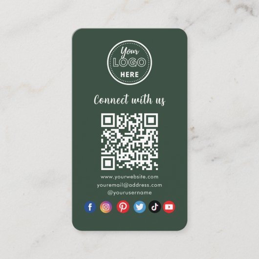 Donkere groene QR-code Verbind ons met sociale med Visitekaartje (Voorkant)