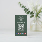 Donkere groene QR-code Verbind ons met sociale med Visitekaartje (Staand voorkant)