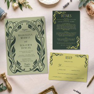 Donkere groene salie bos Art Nouveau elegante trou Kaart