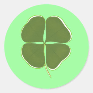 Donkere groene shamrock, vier bladklaverstickers ronde sticker