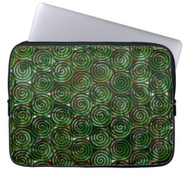Donkere groene spiraaltjes transparant op gekleurd laptop sleeve