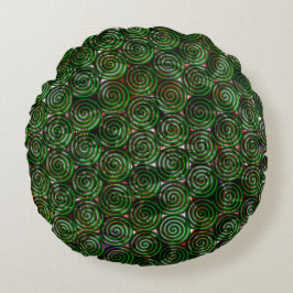 Donkere groene spiraaltjes transparant op gekleurd rond kussen