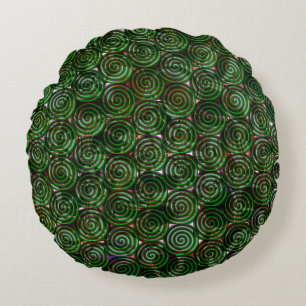 Donkere groene spiraaltjes transparant op gekleurd rond kussen