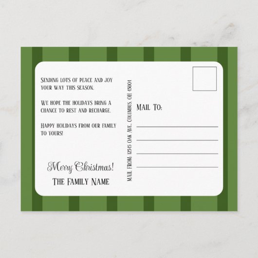 Donkere groene stripper voor kerstkaart aankondigingskaart (Achterkant)