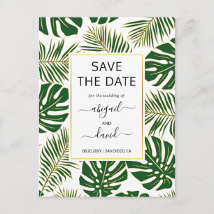 Donkere groene tropische bladeren bruiloft Bespaar Aankondigingskaart