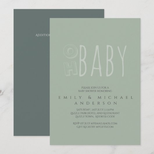 Donkere groene typografie moderne baby shower kaart (Voorkant / Achterkant)