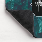 Donkere groene visblad waterdruppels Monogram Muismat (Hoek)