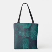 Donkere groene visblad waterdruppels Monogram Tote Bag (Achterkant)