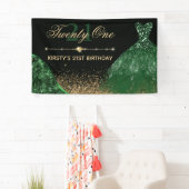 Donkere groene Waterverf Dress 21st verjaardag Spandoek (Insitu)