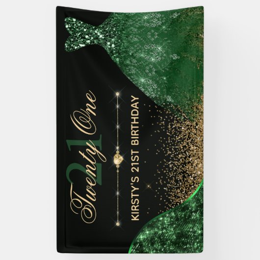 Donkere groene Waterverf Dress 21st verjaardag Spandoek (Verticaal)