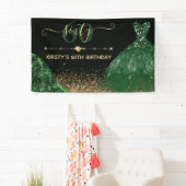 Donkere groene Waterverf Dress Birthday Spandoek (Insitu)