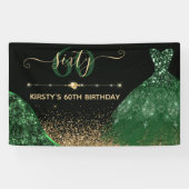 Donkere groene Waterverf Dress Birthday Spandoek (Horizontaal)