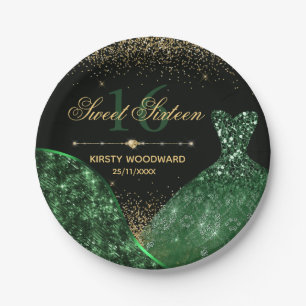 Donkere groene Waterverf Dress & Glam Wave Sweet 1 Papieren Bordje