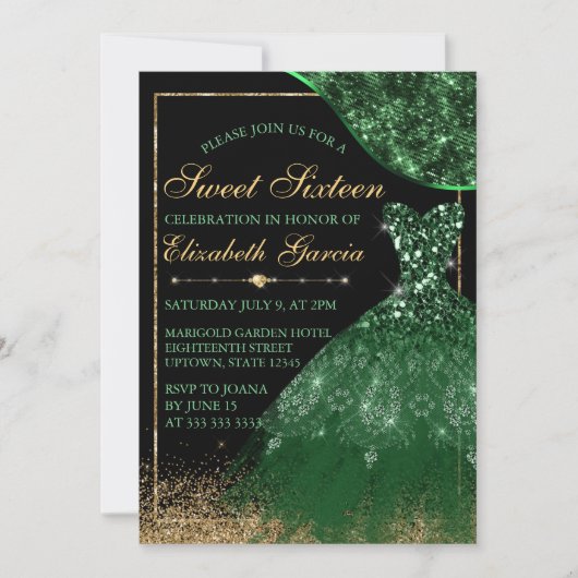 Donkere groene Waterverf Dress & wave border Sweet Kaart (Voorkant)