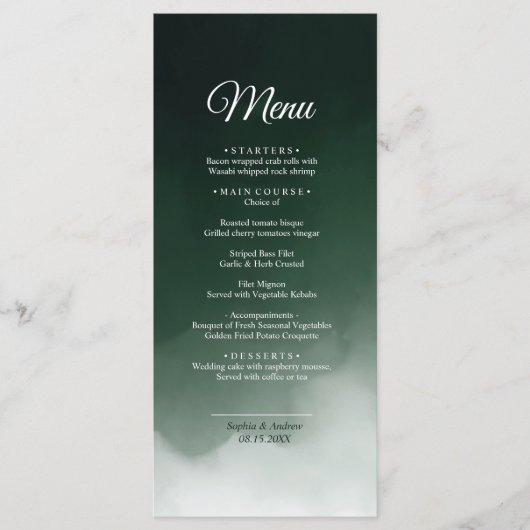 Donkere groene Waterverf Moderne bruiloft Menu (Voorkant)