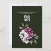 Donkere groene wijn paarse bloemen QR-code bruilof Kaart (Achterkant)