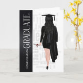Donkere haarzwarte Pet en Afstuderen Vrouw Kaart (Gele Bloem)