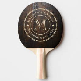 Donkere hakblok huwelijksmonogram ster tafeltennisbatje
