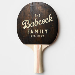 Donkere Hakhout Retro Familienaam & Jaar Tafeltennisbatje