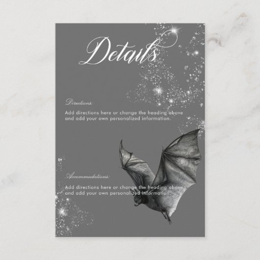 Donkere Halloween Glam Bat & Diamonds Bruiloft Det Informatiekaartje (Voorkant)