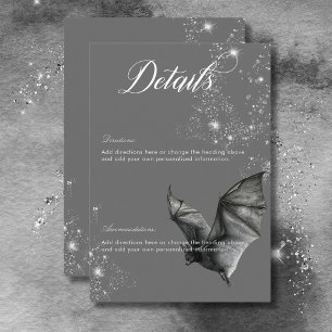 Donkere Halloween Glam Bat & Diamonds Bruiloft Det Informatiekaartje