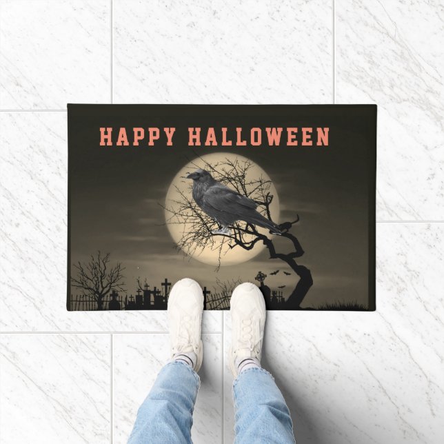 Donkere Halloween Graveyard en Raven in Tree Deurmat (Binnen)
