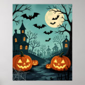 Donkere Halloween landschap met Bats & Spider Web Poster (Voorkant)
