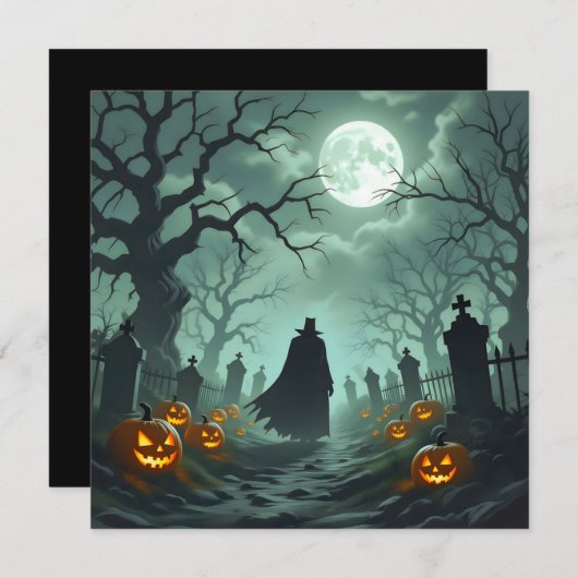 Donkere Halloween Night Spooky Graveyard Landschap Kaart (Voorkant / Achterkant)
