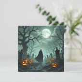 Donkere Halloween Night Spooky Graveyard Landschap Kaart (Staand voorkant)