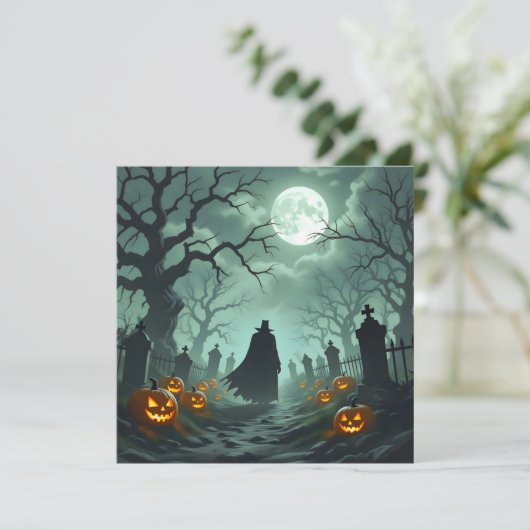 Donkere Halloween Night Spooky Graveyard Landschap Kaart (Staand voorkant)