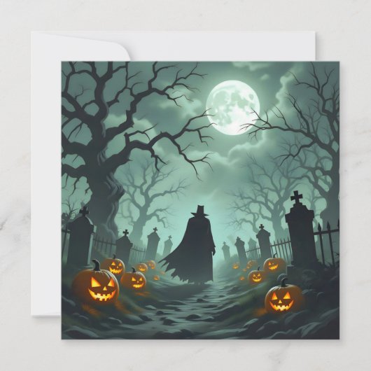Donkere Halloween Night Spooky Graveyard Landschap Kaart (Voorkant)