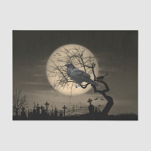 Donkere Halloween Raaf in Boom Tissuepapier (Voorkant)