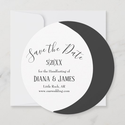 Donkere Halve Maan Wicca Handfasting Save the Date (Voorkant)